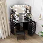 Coiffeuse de Maquillage - Ensemble Coiffeuse avec Lumières et Prise de Courant 5 Tiroirs Rotatifs 3 Éclairages Réglables, pour Chambre à Coucher