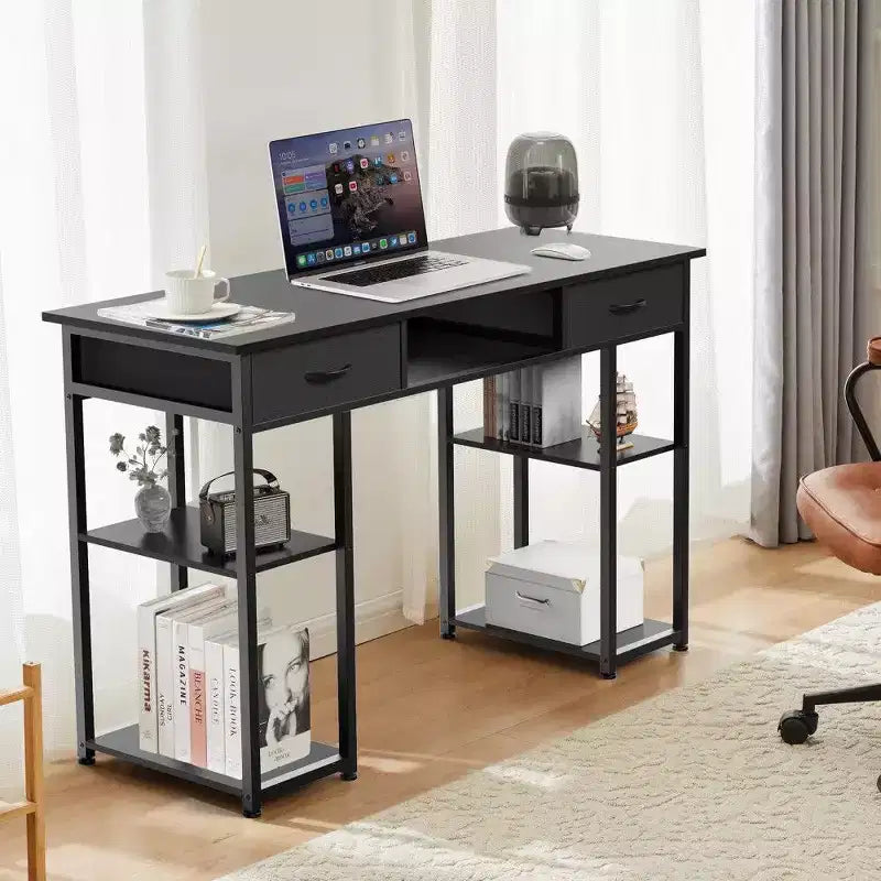 TUYOHW Bureau moderne avec 2 tiroirs et poche latérale de rangement, bureau d'ordinateur pour étudier, se maquiller et bricoler, hauteur 77,7 cm