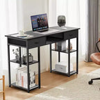 TUYOHW Bureau moderne avec 2 tiroirs et poche latérale de rangement, bureau d'ordinateur pour étudier, se maquiller et bricoler, hauteur 77,7 cm