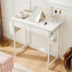 TUYOHW Bureau moderne avec 2 tiroirs et poche latérale de rangement, bureau d'ordinateur pour étudier, se maquiller et bricoler, hauteur 77,7 cm