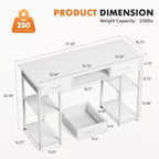 TUYOHW Bureau moderne avec 2 tiroirs et poche latérale de rangement, bureau d'ordinateur pour étudier, se maquiller et bricoler, hauteur 77,7 cm