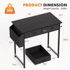 TUYOHW Bureau moderne avec 2 tiroirs et poche latérale de rangement, bureau d'ordinateur pour étudier, se maquiller et bricoler, hauteur 77,7 cm