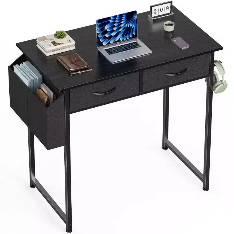 TUYOHW Modern Writing Desk with 2 Drawers &Side Storage Pocket,Computer Desk for Studying,Dressing,and Crafting,30.6 Height