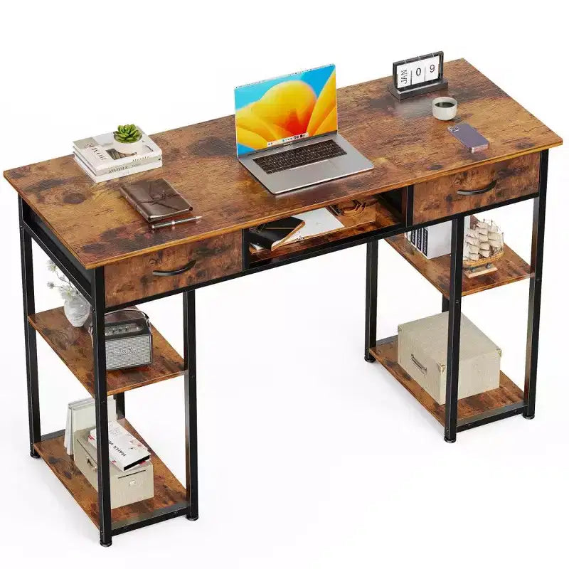 TUYOHW Bureau moderne avec 2 tiroirs et poche latérale de rangement, bureau d'ordinateur pour étudier, se maquiller et bricoler, hauteur 77,7 cm