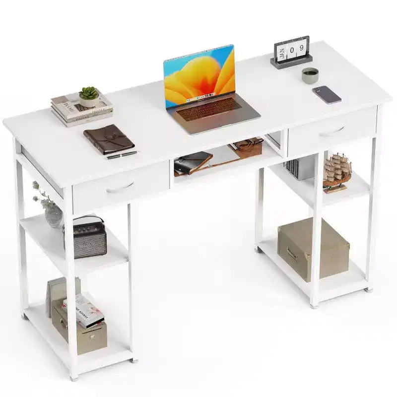 TUYOHW Bureau moderne avec 2 tiroirs et poche latérale de rangement, bureau d'ordinateur pour étudier, se maquiller et bricoler, hauteur 77,7 cm