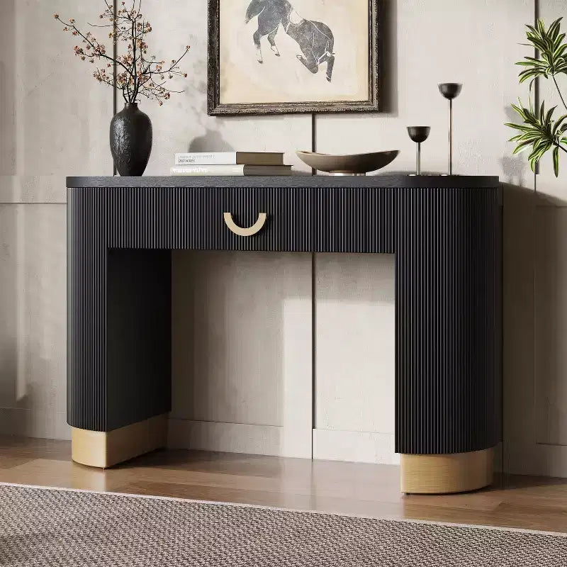 Christopher Knight Home Mirod - Console de salon moderne nervurée avec tiroir et pieds colonnes