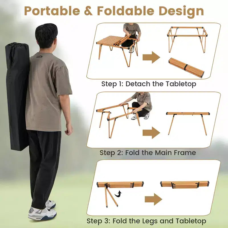 Table de camping pliante Costway avec sac de rangement et plateau étanche Structure en aluminium