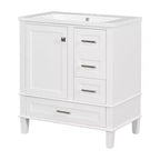 Meuble-lavabo de salle de bain de 76 cm avec évier en céramique sous plan, meuble de rangement de salle de bain moderne avec 3 tiroirs et 1 porte à fermeture douce