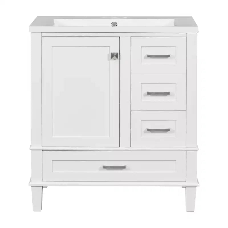 Meuble-lavabo de salle de bain de 76 cm avec évier en céramique sous plan, meuble de rangement de salle de bain moderne avec 3 tiroirs et 1 porte à fermeture douce