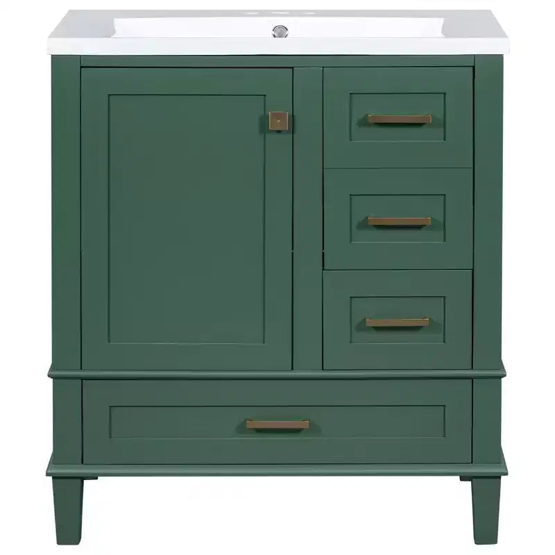 Meuble-lavabo de salle de bain de 76 cm avec évier en céramique sous plan, meuble de rangement de salle de bain moderne avec 3 tiroirs et 1 porte à fermeture douce