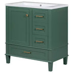 Meuble-lavabo de salle de bain de 76 cm avec évier en céramique sous plan, meuble de rangement de salle de bain moderne avec 3 tiroirs et 1 porte à fermeture douce