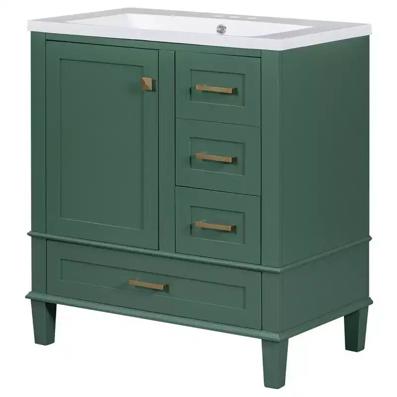 Meuble-lavabo de salle de bain de 76 cm avec évier en céramique sous plan, meuble de rangement de salle de bain moderne avec 3 tiroirs et 1 porte à fermeture douce