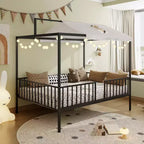 GDFStudio Dana Lit cabane moderne et minimaliste 3-en-1 avec cadre à baldaquin et lattes métalliques robustes