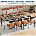 Ensemble de salle à manger industriel 5 pièces pour 4 personnes, table et chaises marron avec revêtement en similicuir, design compact pour petits espaces, surface facile à nettoyer