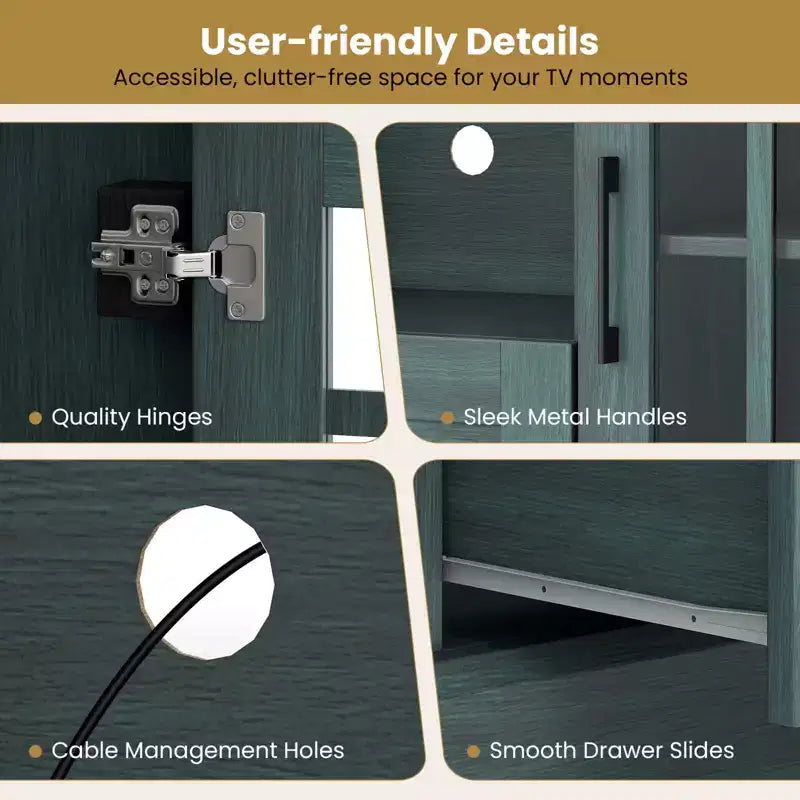 Meuble TV Costway de style ferme pour téléviseurs jusqu'à 70 pouces, centre multimédia avec portes vitrées, compartiments et tiroir, vert/blanc/noir