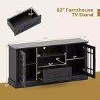 Meuble TV Costway de style ferme pour téléviseurs jusqu'à 70 pouces, centre multimédia avec portes vitrées, compartiments et tiroir, vert/blanc/noir