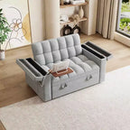MAYEERTY Lit de canapé pliable 3 en 1 de 65 pouces pour ordinateur, canapé double moderne en velours avec dossier réglable, sac de rangement et oreiller, gris clair