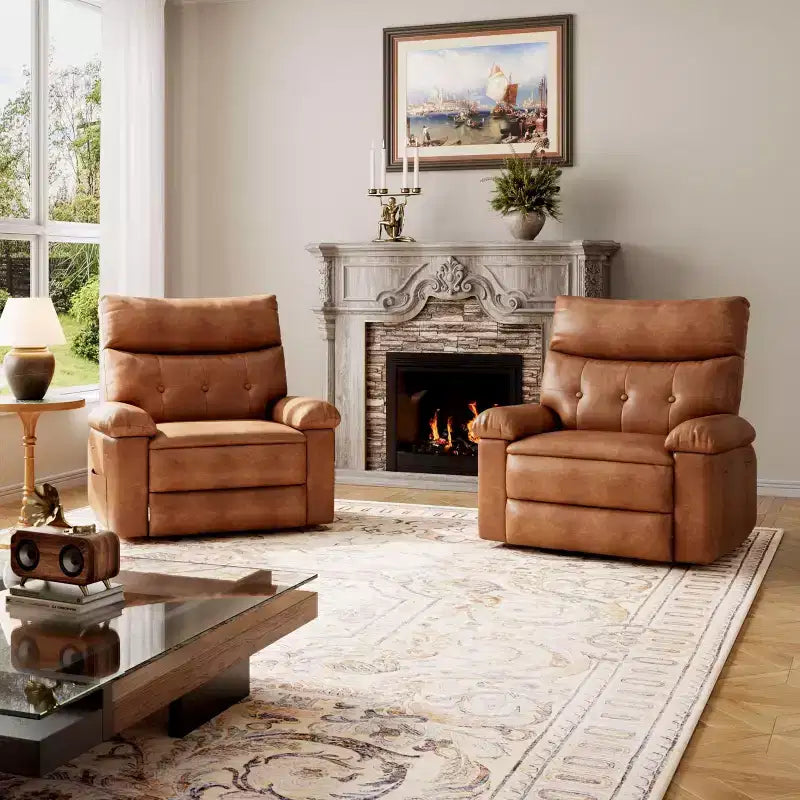 Fauteuils inclinables, fauteuil inclinable classique manuel en cuir, sièges de cinéma maison avec support lombaire et accoudoirs pour salon, chambre à coucher et chambre de bébé - Café