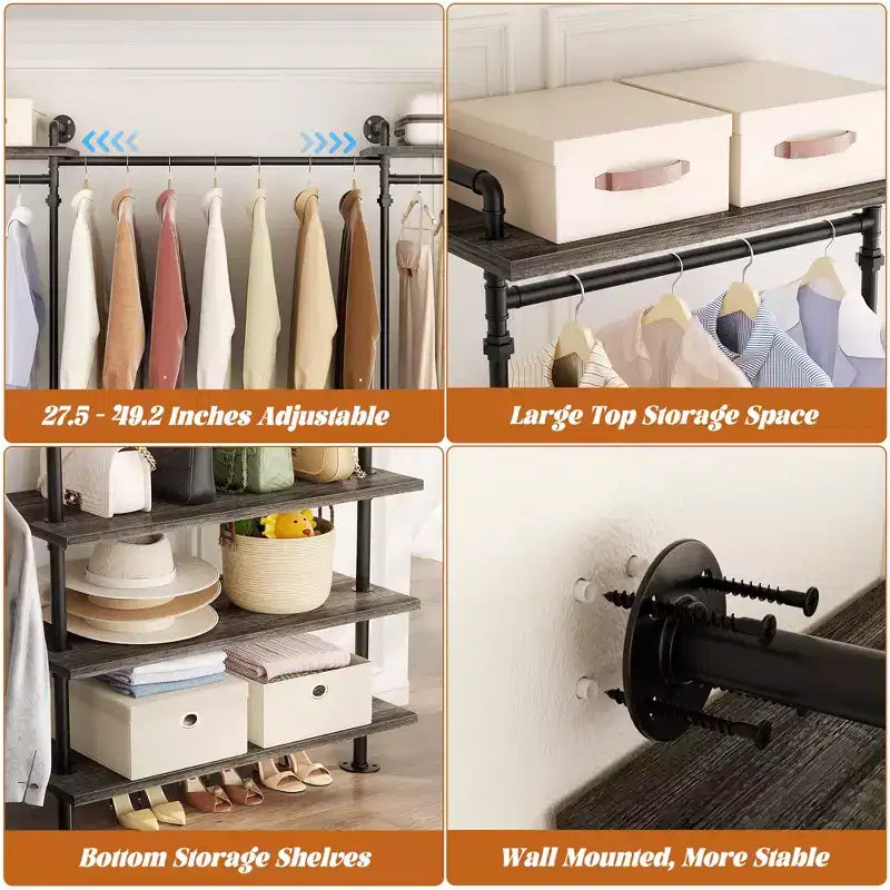 Portant à vêtements Besiost avec étagères en bois, système de rangement pour penderie
