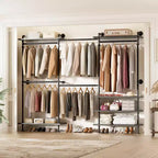 Besiost Garment Rack with Wood Shelves, Closet system Storage Rack