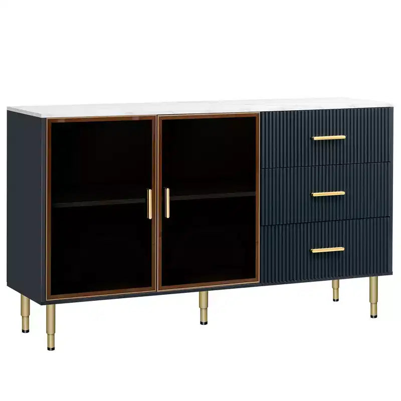 Buffet moderne avec grand espace de rangement, meuble de rangement multifonctionnel pour salle à manger, salon, entrée, noir