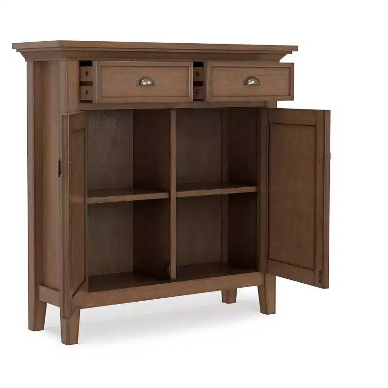 Meuble de rangement pour entrée de style transitionnel en bois massif Mansfield, 91 cm de large, brun vieilli naturel rustique
