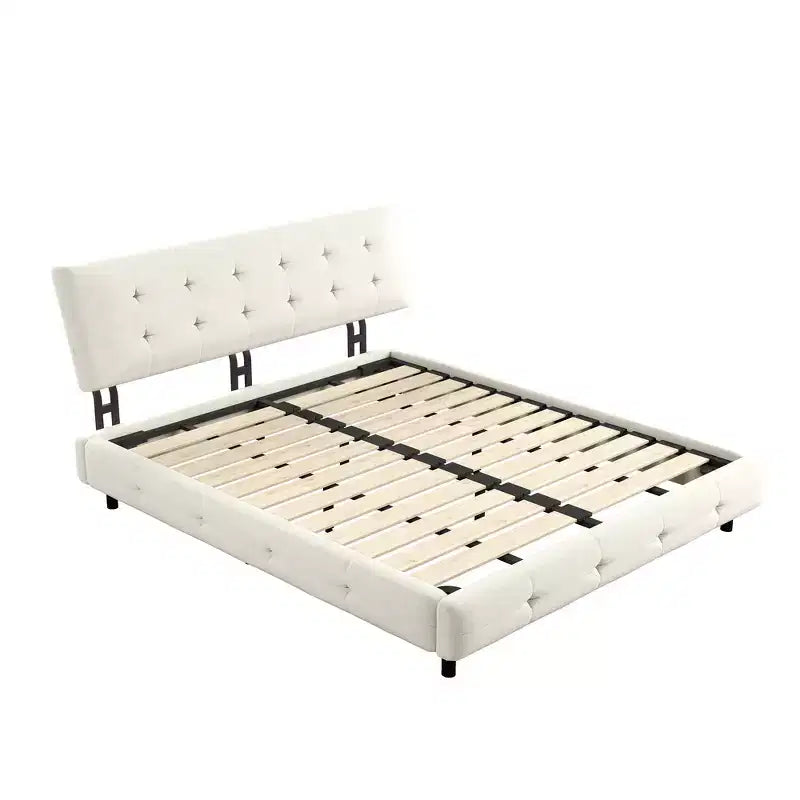 Lit plateforme Whisen King Size en chenille, cadre de lit en bois, tête de lit capitonnée avec oreiller nuage ultra-doux et extra-large