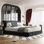 Lit plateforme Whisen King Size en chenille, cadre de lit en bois, tête de lit capitonnée avec oreiller nuage ultra-doux et extra-large