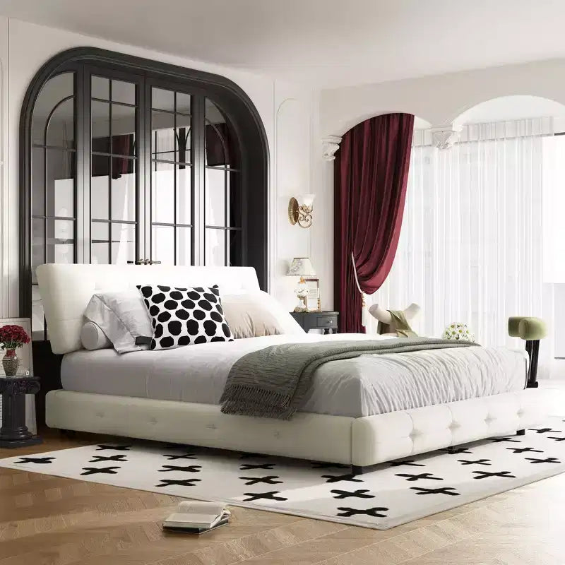 Lit plateforme Whisen King Size en chenille, cadre de lit en bois, tête de lit capitonnée avec oreiller nuage ultra-doux et extra-large