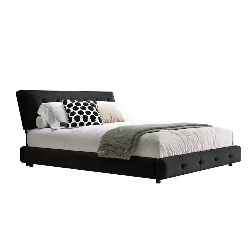 Lit plateforme Whisen King Size en chenille, cadre de lit en bois, tête de lit capitonnée avec oreiller nuage ultra-doux et extra-large