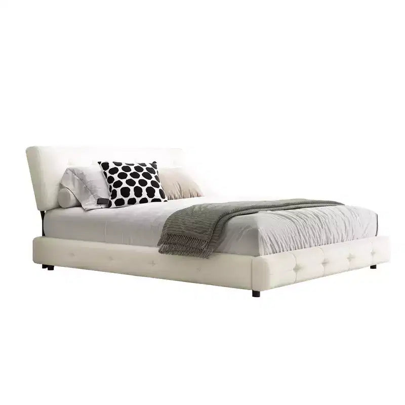 Lit plateforme Whisen King Size en chenille, cadre de lit en bois, tête de lit capitonnée avec oreiller nuage ultra-doux et extra-large