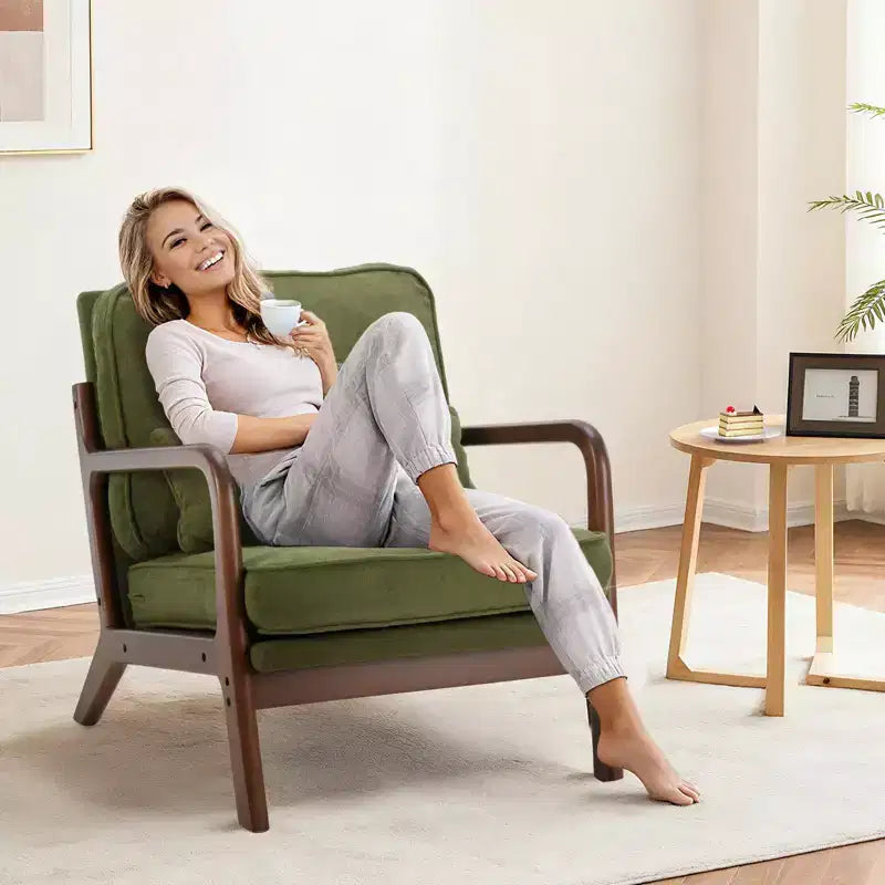 Fauteuil d'appoint TUYOHW, fauteuil de salon avec accoudoirs, coussin lombaire, cadre en bois massif, coussin en mousse haute résilience, fauteuil pour salon, chambre, bureau