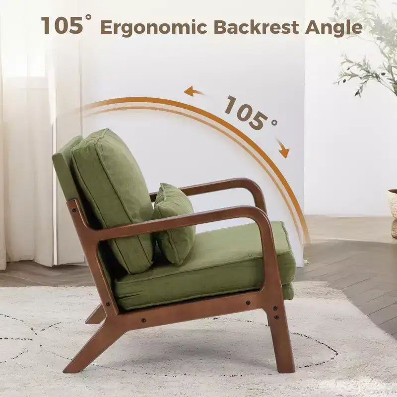 Fauteuil d'appoint TUYOHW, fauteuil de salon avec accoudoirs, coussin lombaire, cadre en bois massif, coussin en mousse haute résilience, fauteuil pour salon, chambre, bureau