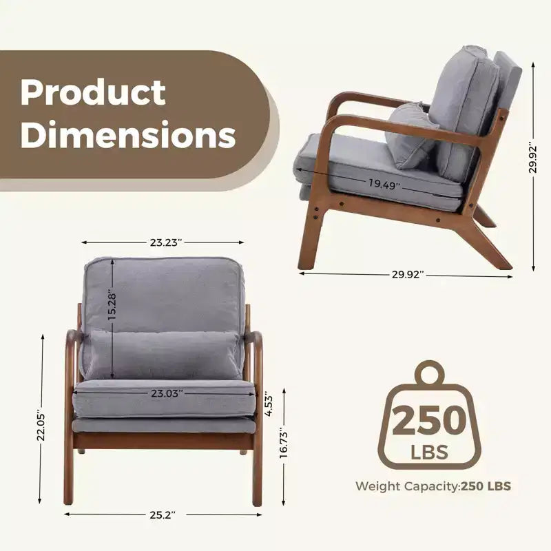 Fauteuil d'appoint TUYOHW, fauteuil de salon avec accoudoirs, coussin lombaire, cadre en bois massif, coussin en mousse haute résilience, fauteuil pour salon, chambre, bureau