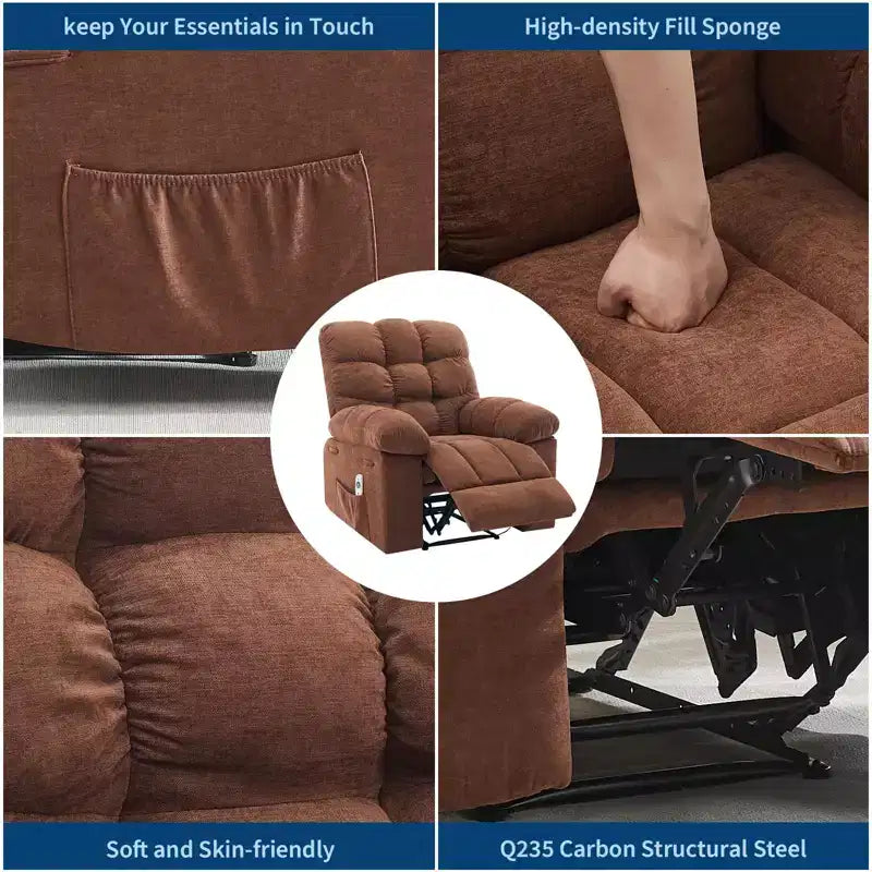 Fauteuil inclinable extra large et surdimensionné avec massage et chauffage - Fauteuil inclinable manuel en peluche pour salon, confort de type « Lazy Boy » avec inclinaison à 150 degrés