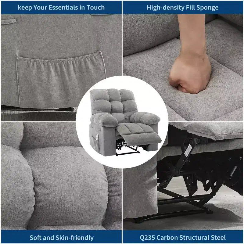 Fauteuil inclinable extra large et surdimensionné avec massage et chauffage - Fauteuil inclinable manuel en peluche pour salon, confort de type « Lazy Boy » avec inclinaison à 150 degrés