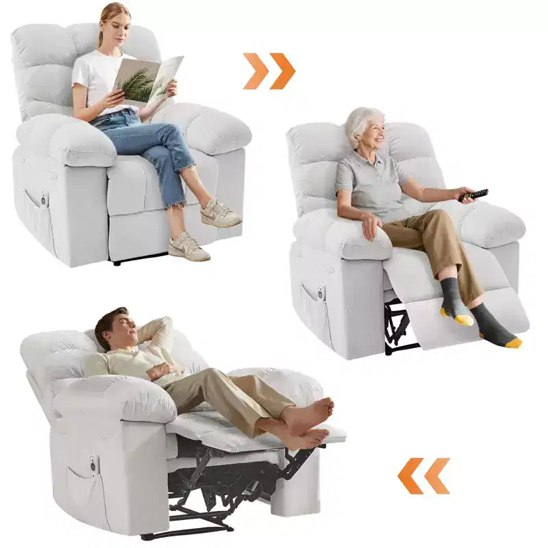 Fauteuil inclinable extra large et surdimensionné avec massage et chauffage - Fauteuil inclinable manuel en peluche pour salon, confort de type « Lazy Boy » avec inclinaison à 150 degrés