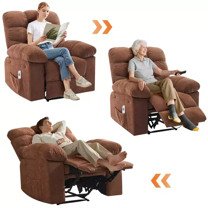Fauteuil inclinable extra large et surdimensionné avec massage et chauffage - Fauteuil inclinable manuel en peluche pour salon, confort de type « Lazy Boy » avec inclinaison à 150 degrés