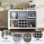Meuble de Bar à Vin AEELLEEA avec 2 Portes, Buffet en MDF, Meuble de Rangement pour Alcool avec Porte-Bouteilles et Porte-Verres pour Salon, Salle à Manger, Cuisine, Blanc