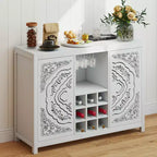 Meuble de Bar à Vin AEELLEEA avec 2 Portes, Buffet en MDF, Meuble de Rangement pour Alcool avec Porte-Bouteilles et Porte-Verres pour Salon, Salle à Manger, Cuisine, Blanc