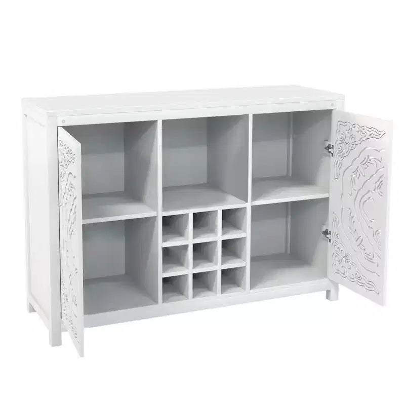 Meuble de Bar à Vin AEELLEEA avec 2 Portes, Buffet en MDF, Meuble de Rangement pour Alcool avec Porte-Bouteilles et Porte-Verres pour Salon, Salle à Manger, Cuisine, Blanc