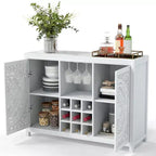 Meuble de Bar à Vin AEELLEEA avec 2 Portes, Buffet en MDF, Meuble de Rangement pour Alcool avec Porte-Bouteilles et Porte-Verres pour Salon, Salle à Manger, Cuisine, Blanc
