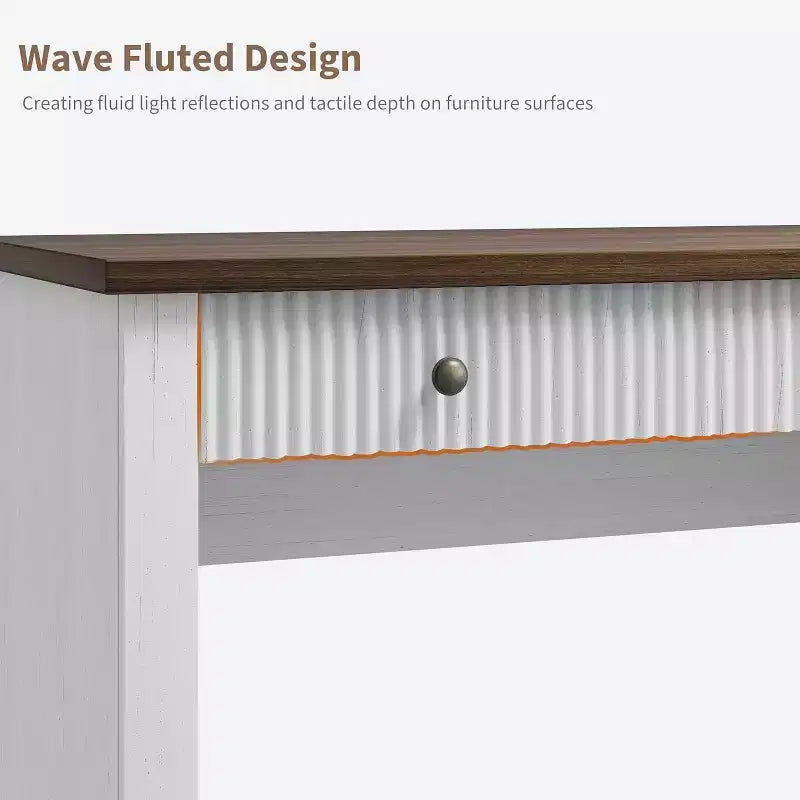 Bureau de direction moderne 54'' avec meuble de rangement et tiroir, brun, avec façade cannelée, idéal pour bureau à domicile, bureau d'étude, salon