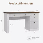 Bureau de direction moderne 54'' avec meuble de rangement et tiroir, brun, avec façade cannelée, idéal pour bureau à domicile, bureau d'étude, salon
