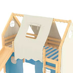 Lit mezzanine double/grand format avec toboggan intégré et lumières, cadre de lit mezzanine pour enfants avec tente et barrières de sécurité - ModernLuxe