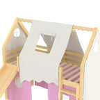 Lit mezzanine double/grand format avec toboggan intégré et lumières, cadre de lit mezzanine pour enfants avec tente et barrières de sécurité - ModernLuxe