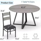 Ensemble table à manger ronde Acekool 43 pouces pour 4 personnes, 5 pièces, table de cuisine et chaises rembourrées, gain de place