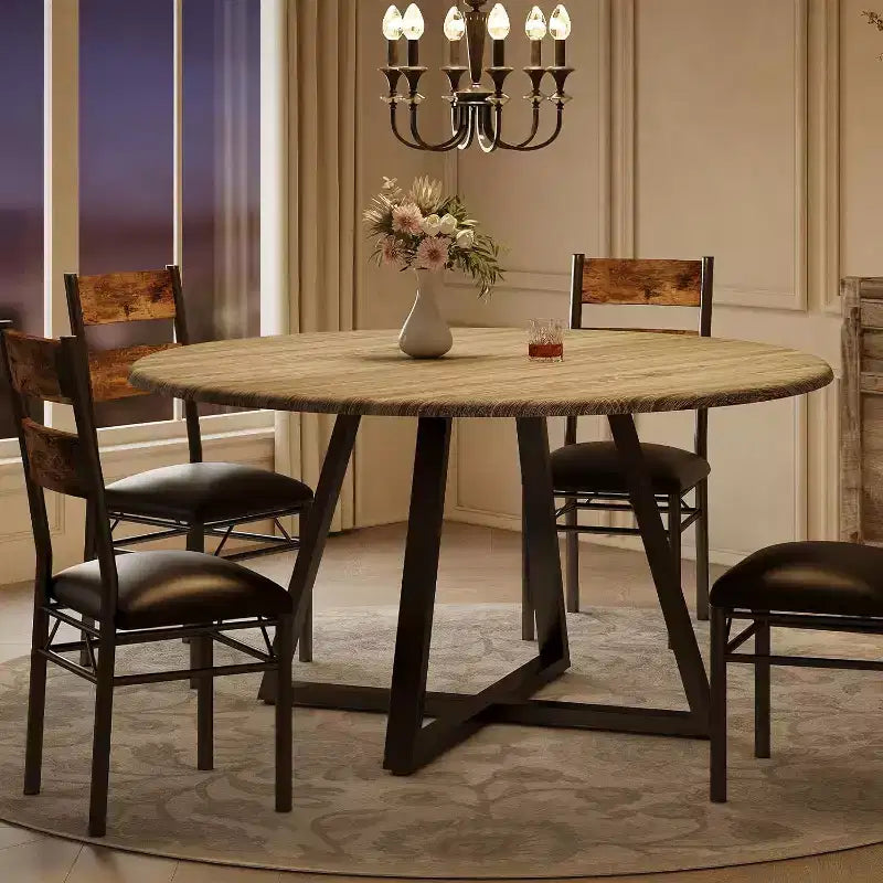 Ensemble table à manger ronde Acekool 43 pouces pour 4 personnes, 5 pièces, table de cuisine et chaises rembourrées, gain de place