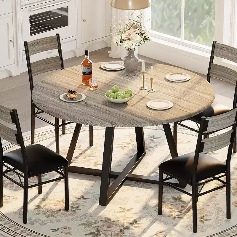 Ensemble table à manger ronde Acekool 43 pouces pour 4 personnes, 5 pièces, table de cuisine et chaises rembourrées, gain de place