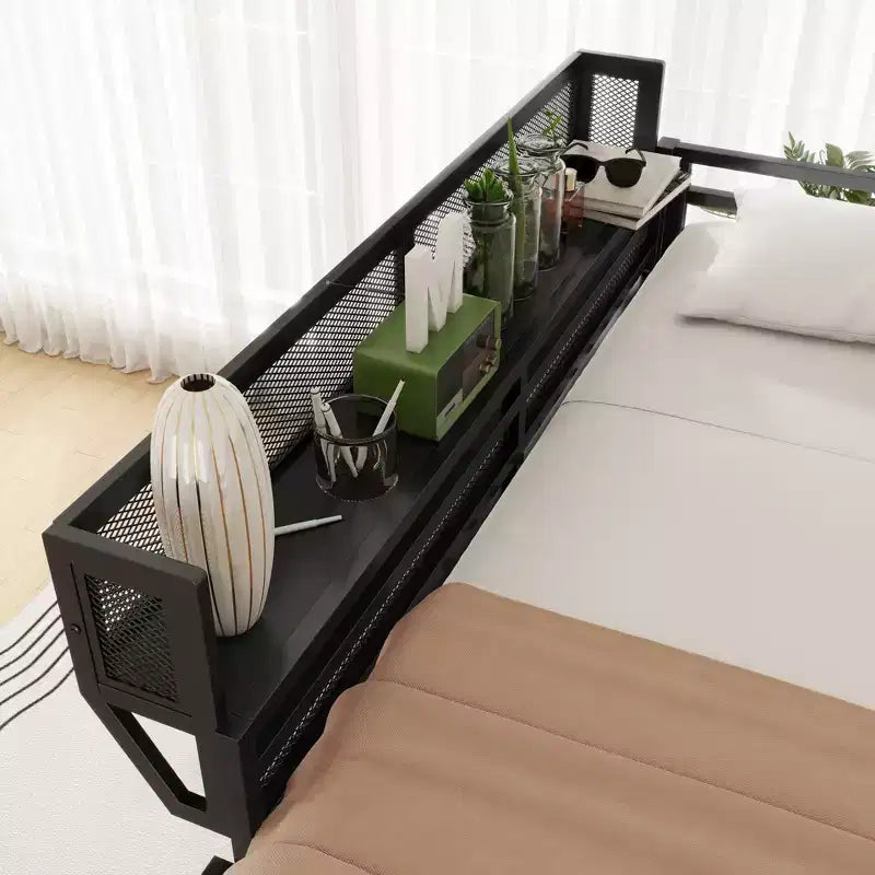 Lit mezzanine Okak Queen/Full Metal avec échelle et étagères de rangement, cadre de lit contemporain pour chambre à coucher, appartements